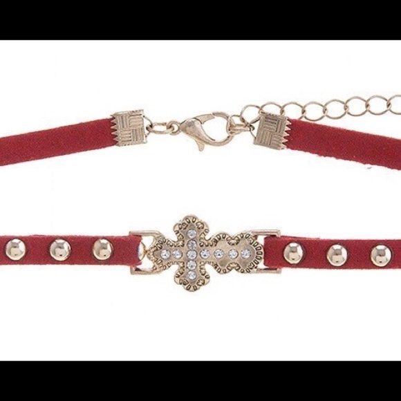 Cross Suede Crystal Choker - Picture 4 of 4